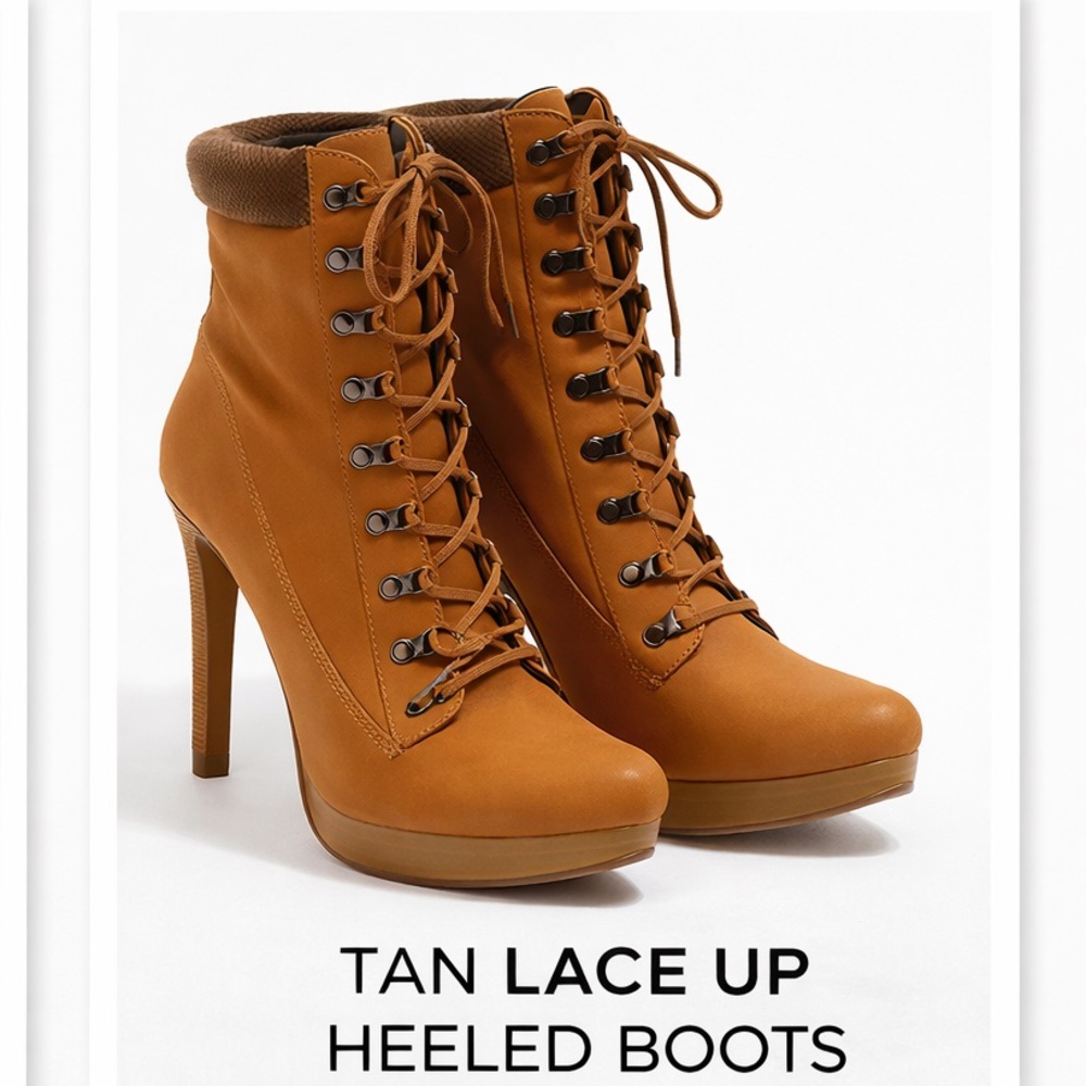 Stylish Tan Lace-Up Heeled Boots